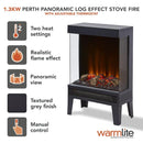 Warmlite Perth Panoramic Log Effect Fire Stove 1.3W - Grey