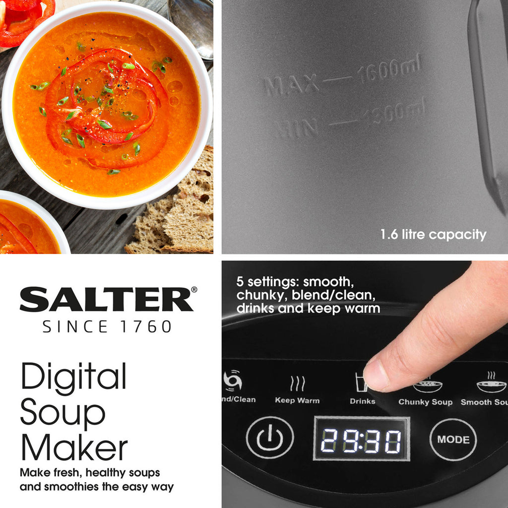 Go Healthy 1.6L Electric Soup Maker, 2 In 1 Digital Blender & Soup