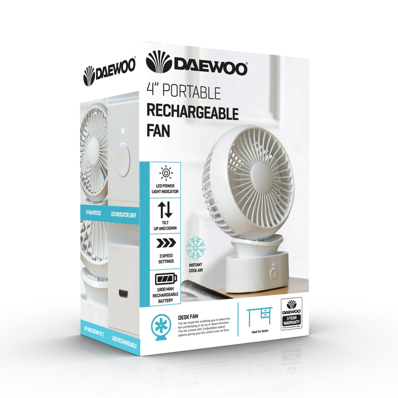 Daewoo 4 Inch Portable Rechargeable Fan