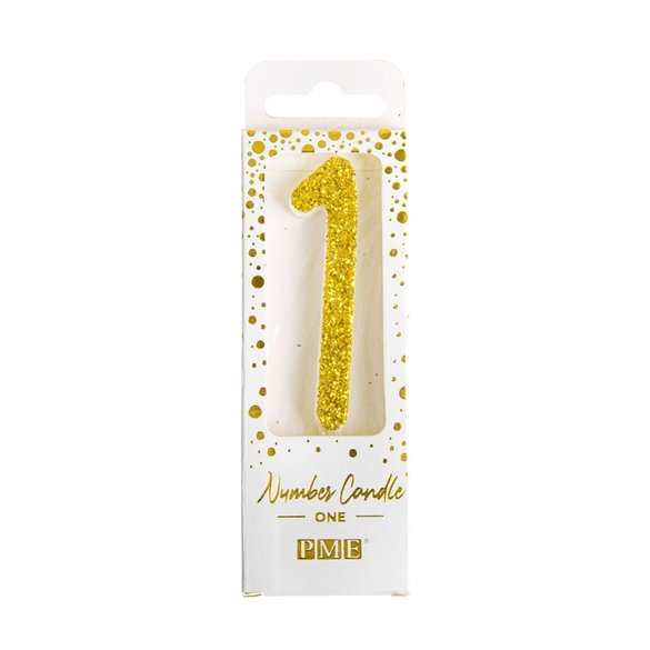 Cake Candle Number 1 - Gold Glitter