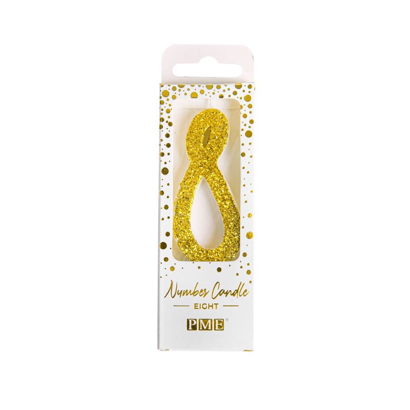 Cake Candle Number 8 - Gold Glitter