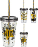Black & Gold Cup With Straw 660ml