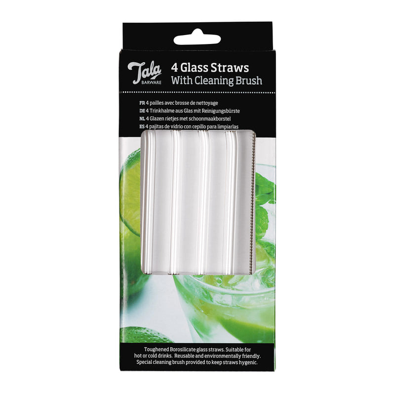 Tala 4 Barware Glass Straws with Cleaning Brush