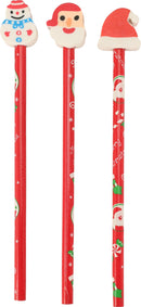 Christmas Pencils With Erasers 3 Pack