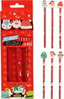 Christmas Pencils With Erasers 3 Pack