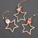 Hanging Wooden Star Christmas Decorations 3 Pack