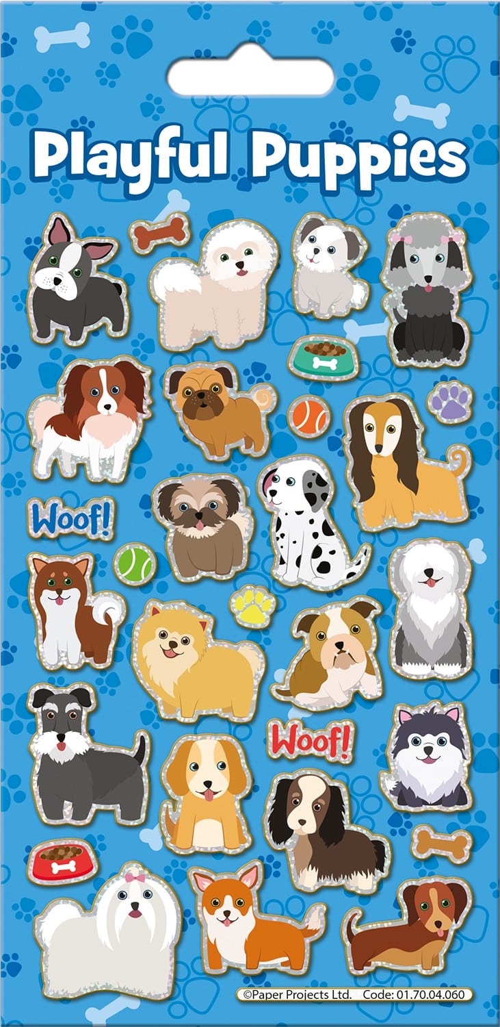 Sparkle Sticker Sheet - Playful Puppies