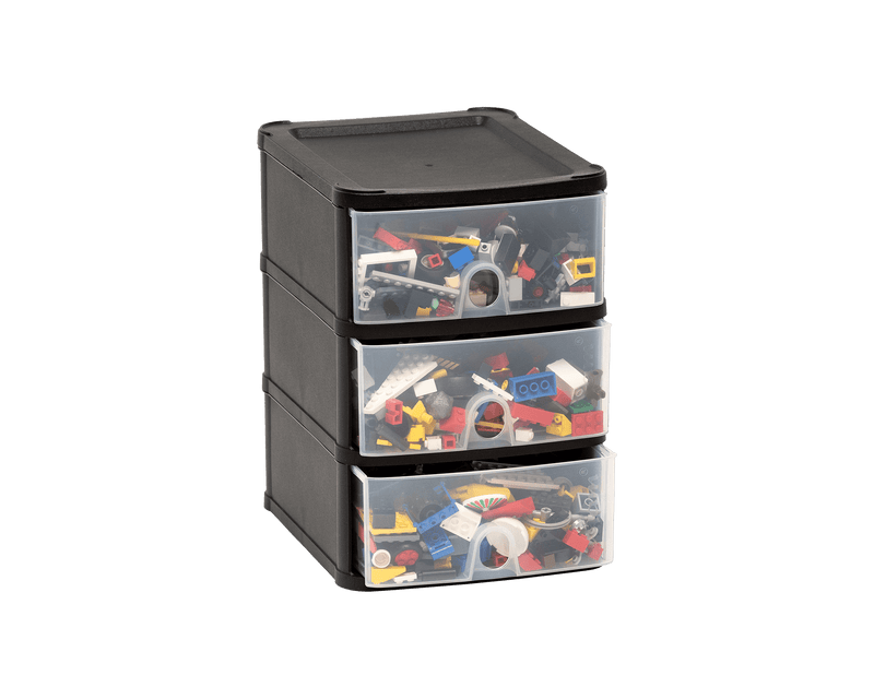 Handy 3 Drawer Tower - Black/Clear