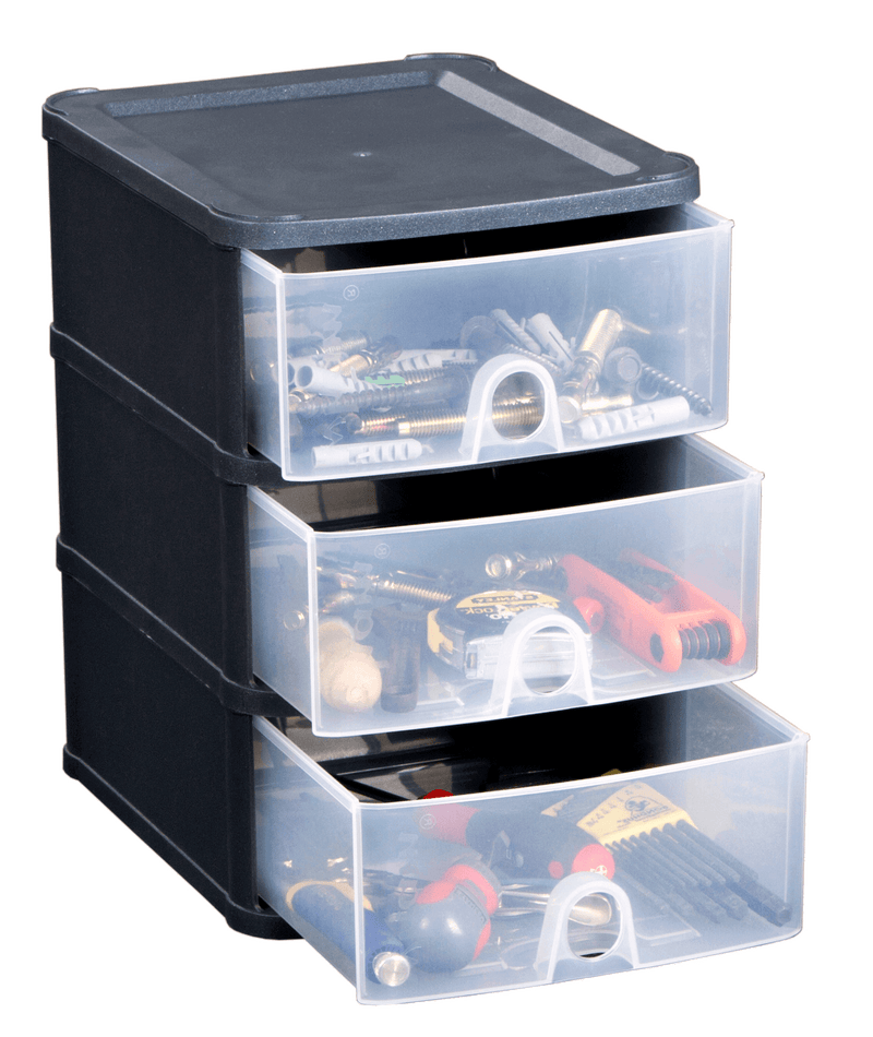 Handy 3 Drawer Tower - Black/Clear