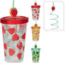 Fruit Drinking Cup With Spiral Straw Assorted
