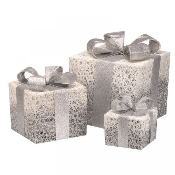 Silver Sparkly Faux Gift Boxes - Set Of 3