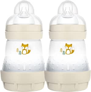 MAM Easy Start Anti-Colic Newborn Self Sterilising Bottle 160ml 2pk - Cream