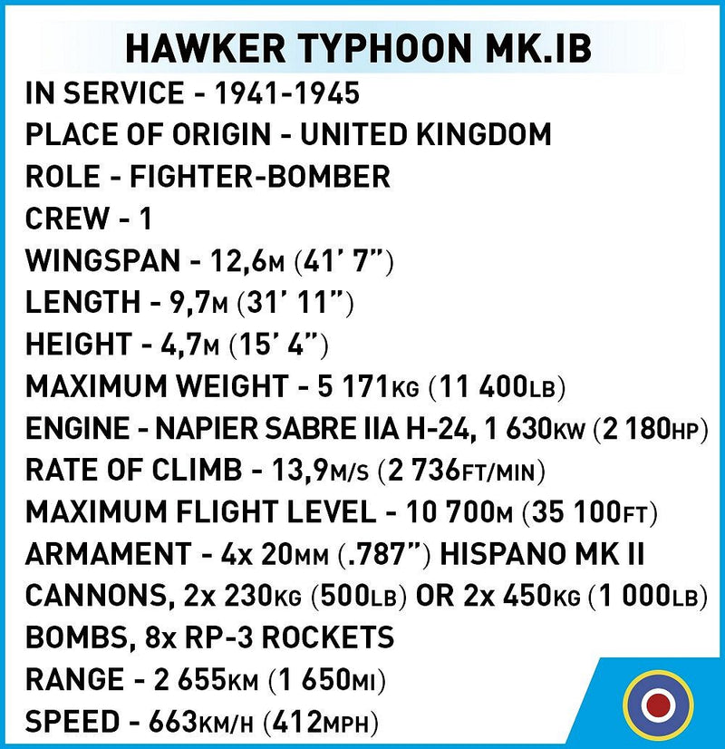 Cobi Hawker Typhoon Mk.1B Plane