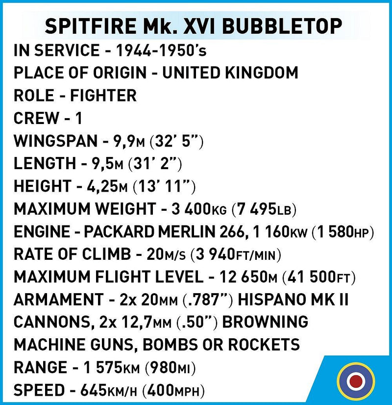 Cobi Spitfire Mk. XVI Bubbletop Plane