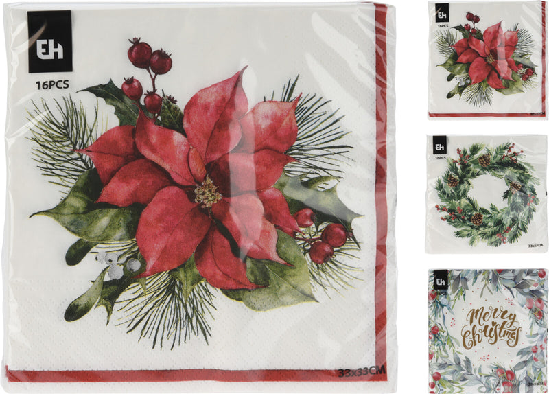 Traditional Christmas Napkins 16 Pack Assorted