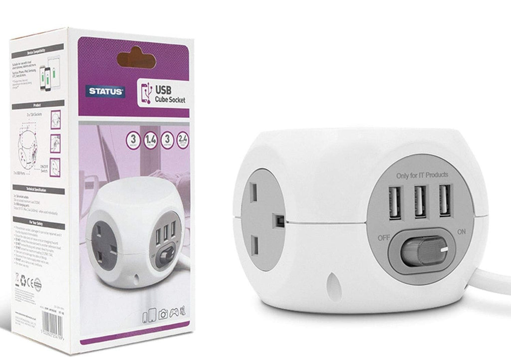 Extension Cube Socket 3 Way With USB – JAC Stores IOM