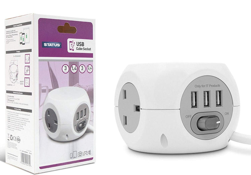 Extension Cube Socket 3 Way With USB