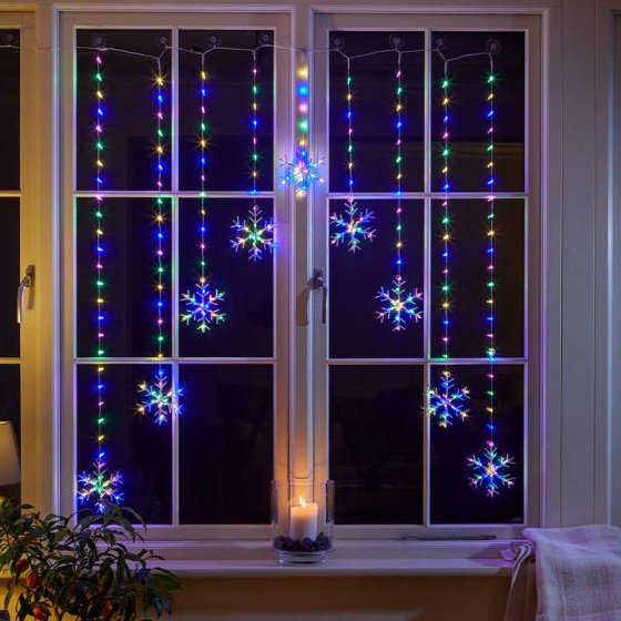 Snowflake Curtain Lights - Multi Coloured