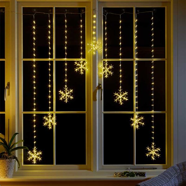 Snowflake Curtain Lights - Warm White