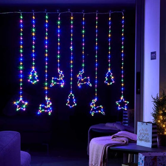 Festive Curtain Lights - Multi Coloured