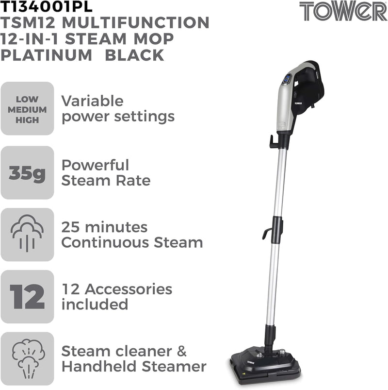 Tower 12-in-1 Steam Mop - Platinum