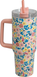 Drinking Mug With Straw - 4 Assorted Floral Designs