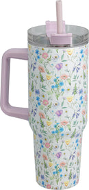 Drinking Mug With Straw - 4 Assorted Floral Designs