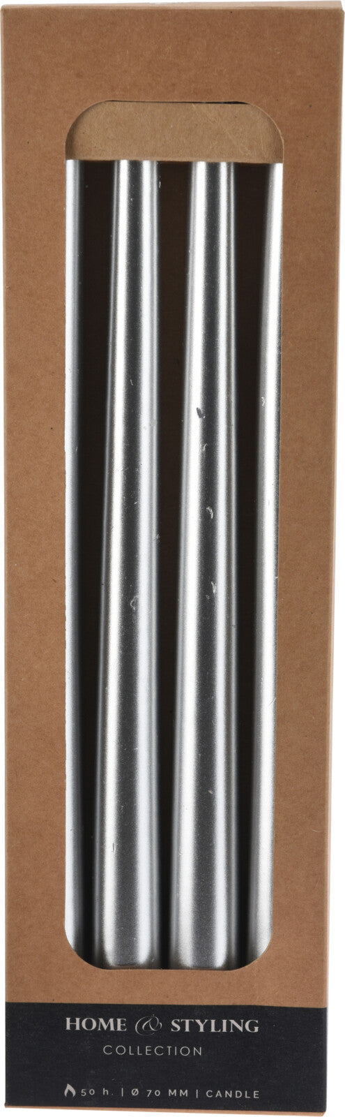 Tapered 30cm Dinner Candle 4 Pack - Silver