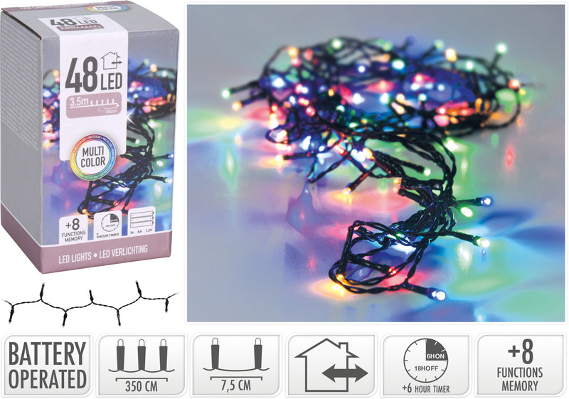 Christmas Lights Battery Operated 48 LED - Multi Coloured