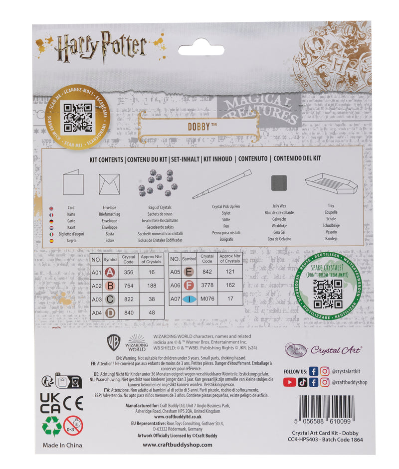 Crystal Art Card 18cm x 18cm - Harry Potter Dobby Elf