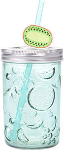 Fruits Glass Drinking Cup With Straw Assorted