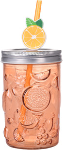 Fruits Glass Drinking Cup With Straw Assorted