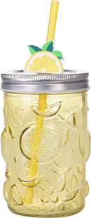 Fruits Glass Drinking Cup With Straw Assorted