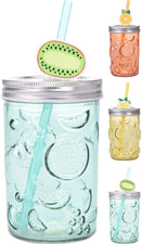 Fruits Glass Drinking Cup With Straw Assorted