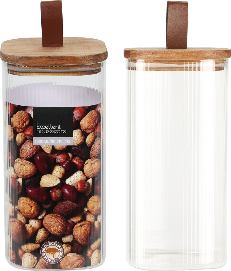 Ribbed Storage Jar With Wooden Lid - 1500ml