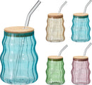 Waved Drinking Glass With Straw Assorted