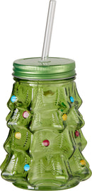 Christmas Tree Drinking Glass With Straw