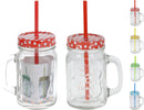 Glass Drinking Cup With Straw - Polka Dot