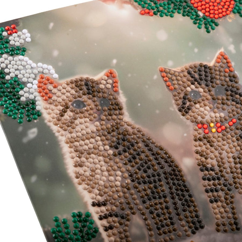 Crystal Art Card 18cm x 18cm - Christmas Kittens