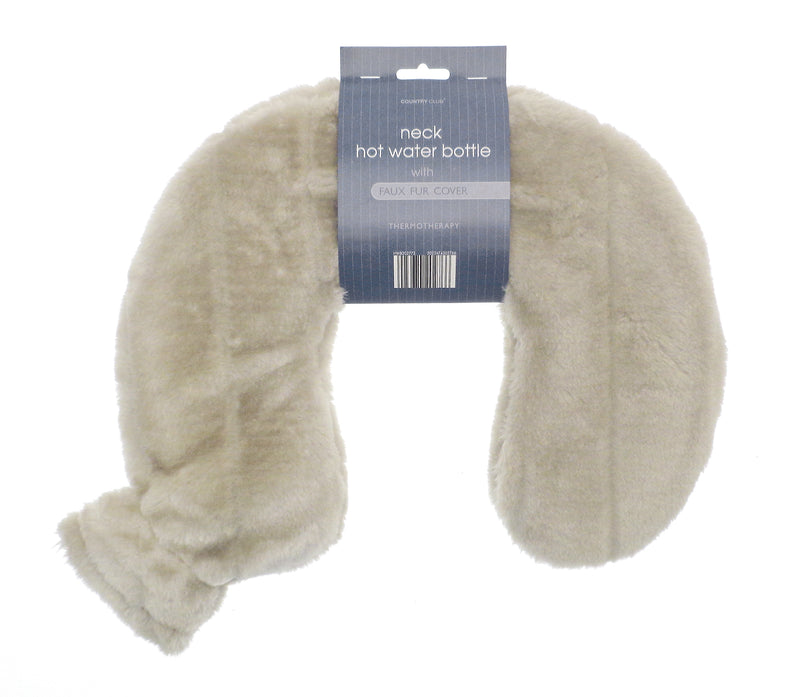 Neck Hot Water Bottles with Faux Fur Cover - Stone