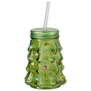 Christmas Tree Drinking Glass With Straw