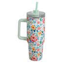 Floral Drinking Mug With Straw Assorted