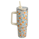 Floral Drinking Mug With Straw Assorted