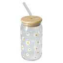 Floral Drinking Glass With Straw Assorted