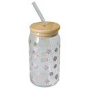 Floral Drinking Glass With Straw Assorted