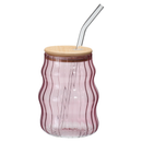 Waved Drinking Glass With Straw Assorted
