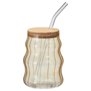 Waved Drinking Glass With Straw Assorted