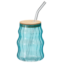 Waved Drinking Glass With Straw Assorted