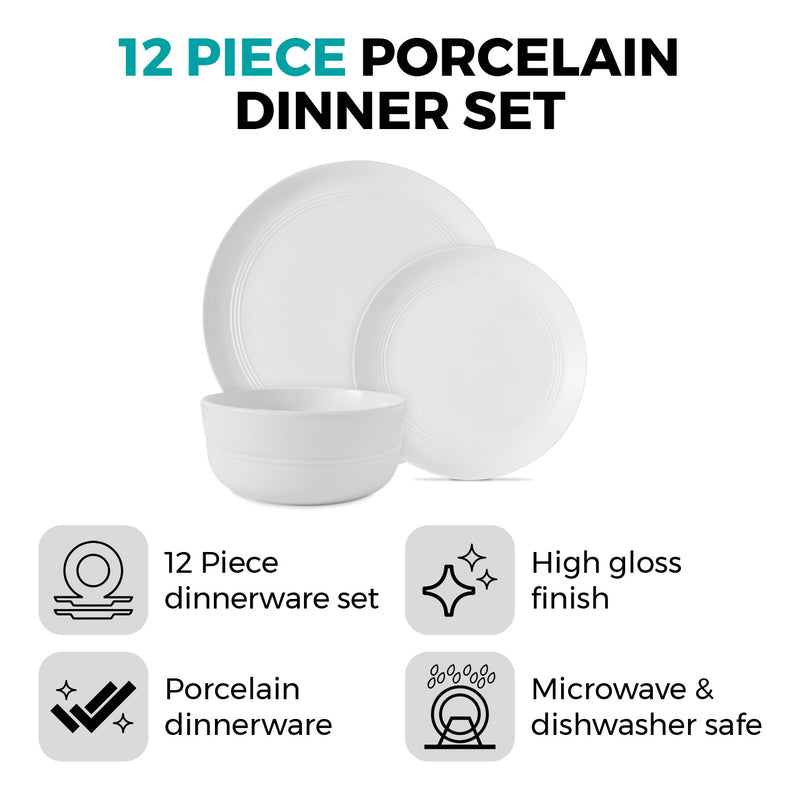 12 Piece White Dinnerware Set