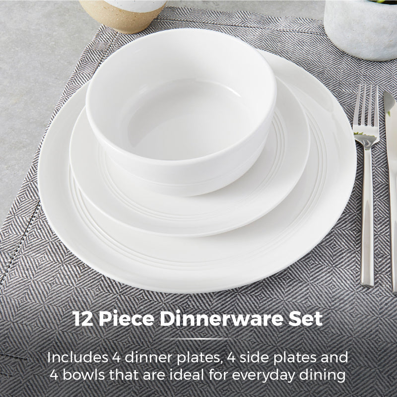 12 Piece White Dinnerware Set